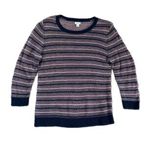 J. Crew Cotton Crew Neck Sweater - Pink & Navy Size XL